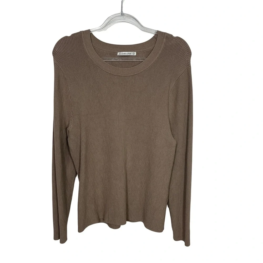Abercrombie & Fitch Ribbed Sweater Women's XXL‎  Taupe Cashmere Blend Crew Neck